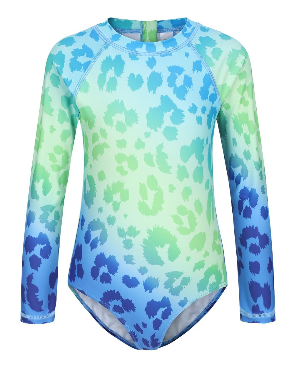 Girls Long Sleeve RashGuard One Piece Swimsuit TieDye Leopard UPF 50+ Size 11/12